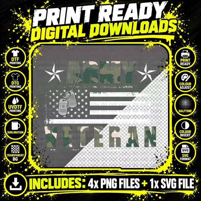 Army Veteran T-Shirt, Patriotic, Military Pride Png SVG Digital Bundle