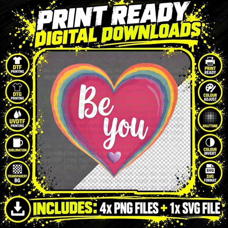 Be You Heart Inspirational Self-Love Motivational Pride Png SVG Digital Bundle