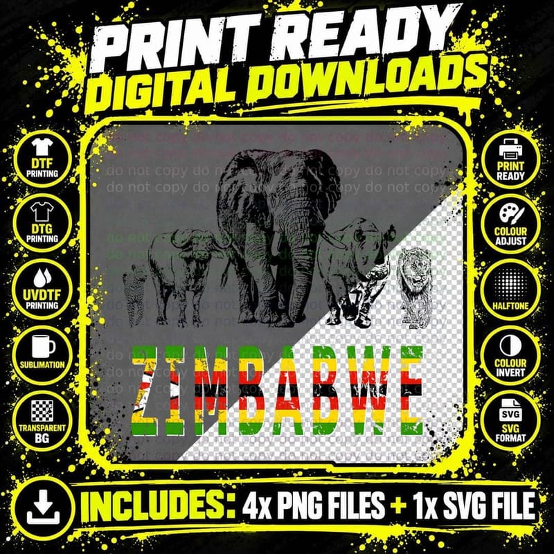 Big Five Zimbabwe Pride Artwork for Wildlife Lovers Png SVG Digital Bundle