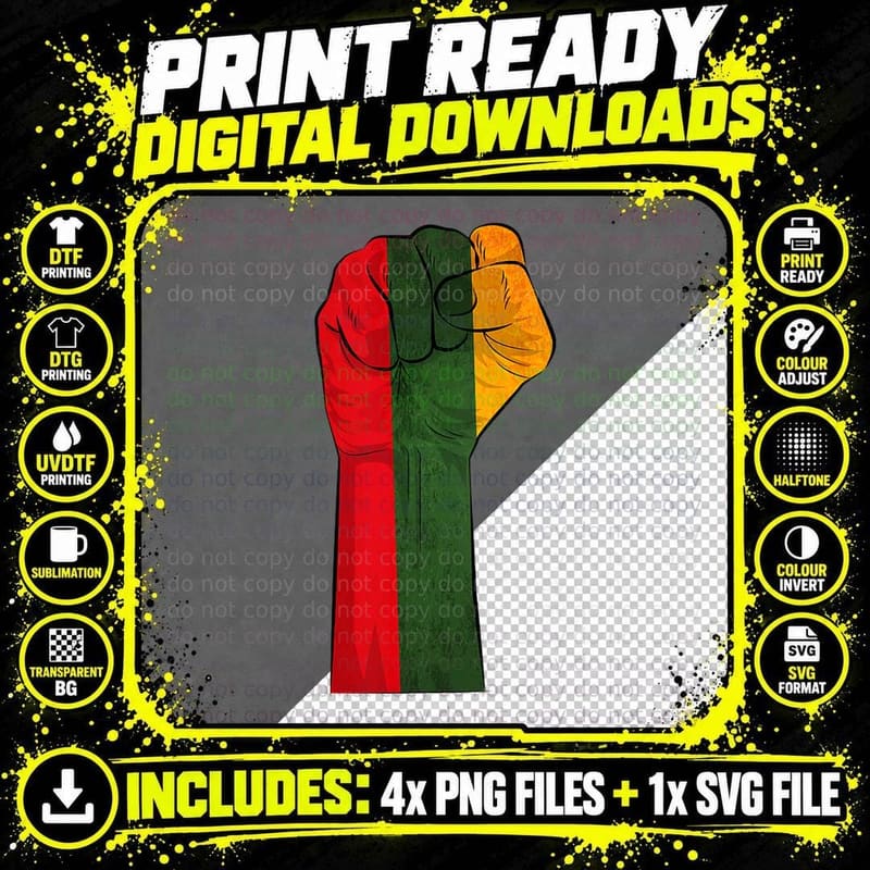 Black History Month Pride Black Power Fist Gift Png SVG Digital Bundle