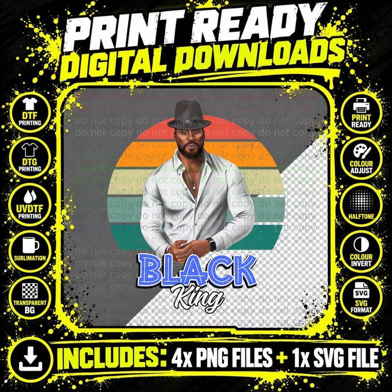 Black Pride Man King Powerful Afro Melanin Black History Png SVG Digital Bundle