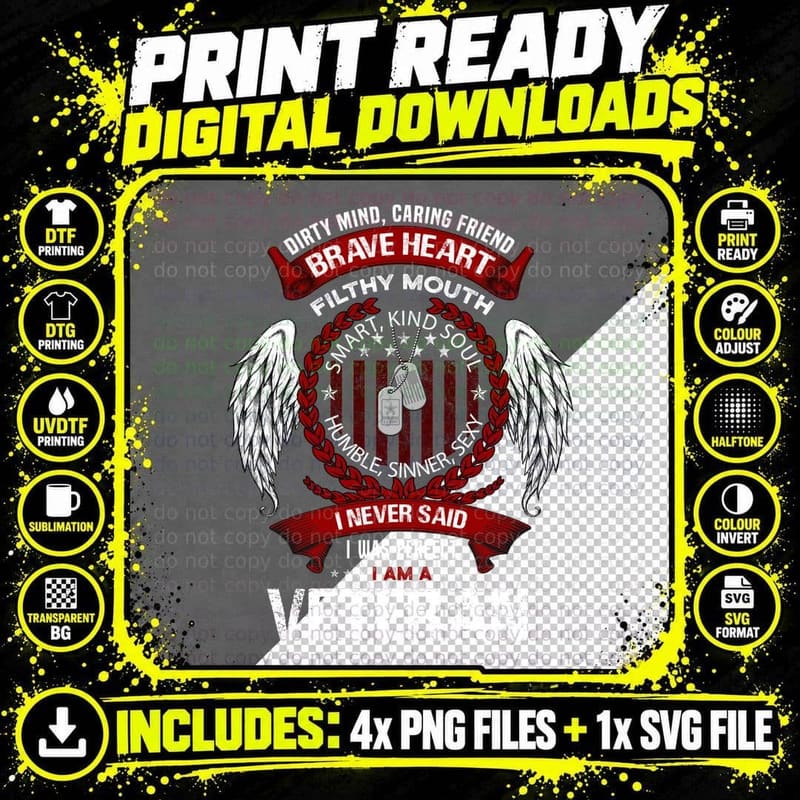 Brave Heart Veteran T-Shirt, Patriotic Apparel Png SVG Digital Bundle