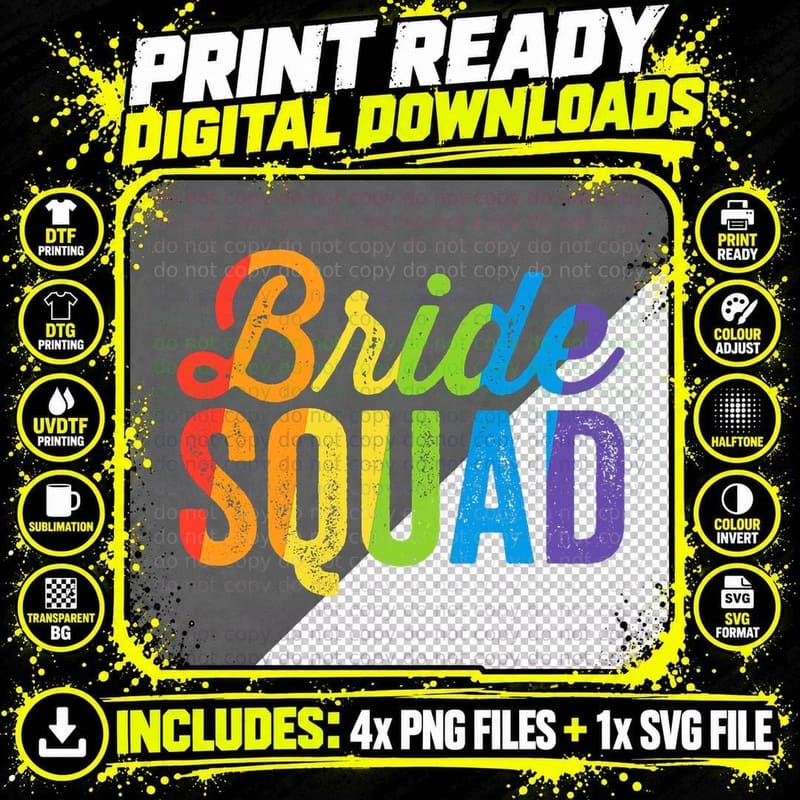 Bride Squad LGBT Rainbow Flag LGBT Pride Ally Png SVG Digital Bundle