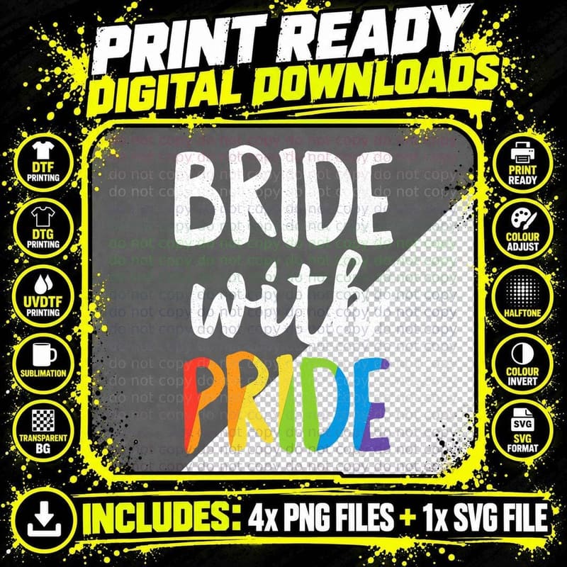 Bride with Pride Rainbow Lesbian Bachelorette Party Png SVG Digital Bundle
