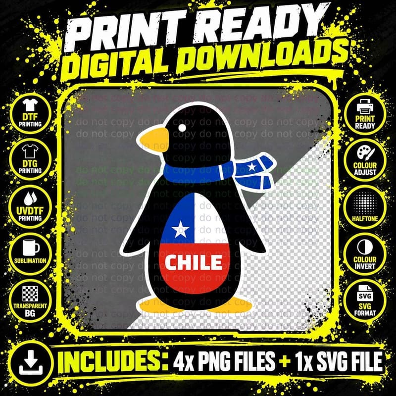 Chile Penguin T-Shirt, Patriotic, Country Pride Png SVG Digital Bundle