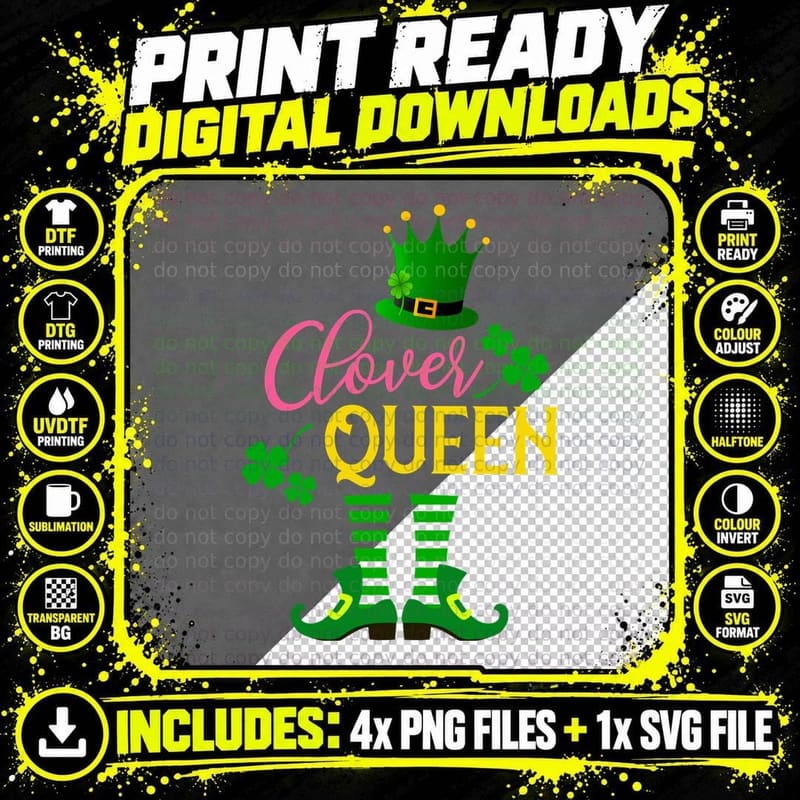 Clover Queen T-Shirt, St Patricks Day Theme Png SVG Digital Bundle