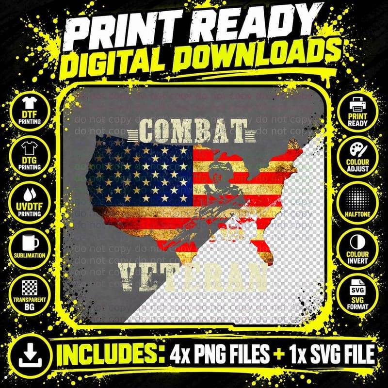 Combat Veteran T-Shirt, Patriotic Design, Military Pride Png SVG Digital Bundle