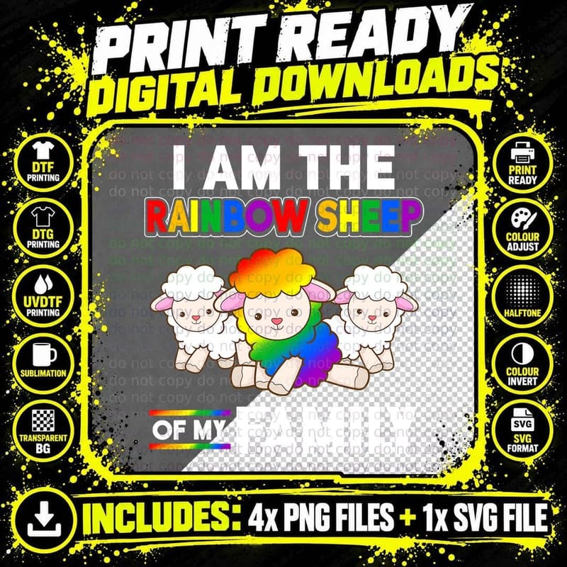 Cute Gay Pride Month I Am the Rainbow Sheep Kawai LGBTQ Png SVG Digital Bundle
