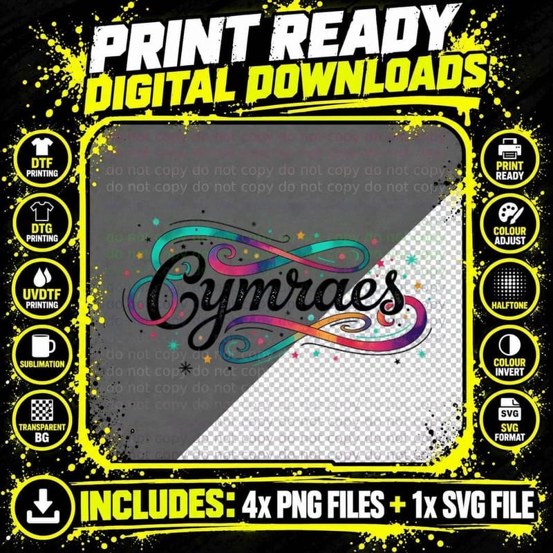 Cymraes Colorful Abstract Script Welsh Girl Woman Pride Png SVG Digital Bundle