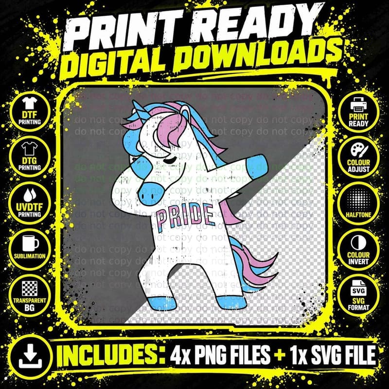 Dabbing Unicorn Trans Transgender Flag LGBTQ Cool Png SVG Digital Bundle