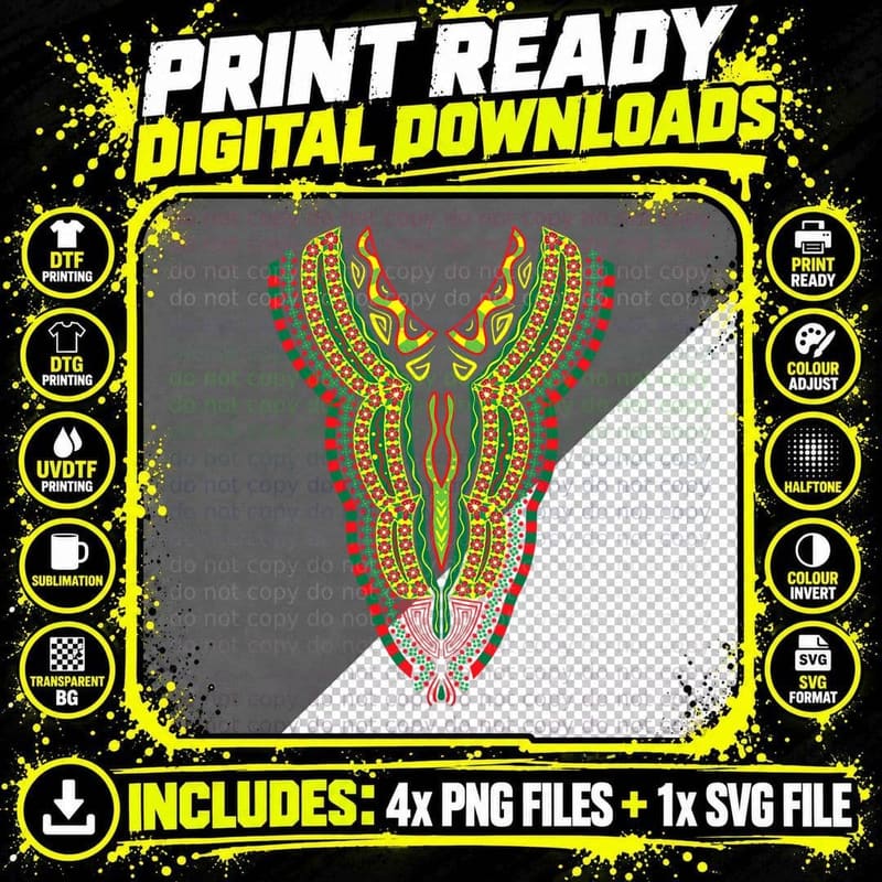 Dashiki Print Kente Costume Black History Afro Pride Png SVG Digital Bundle