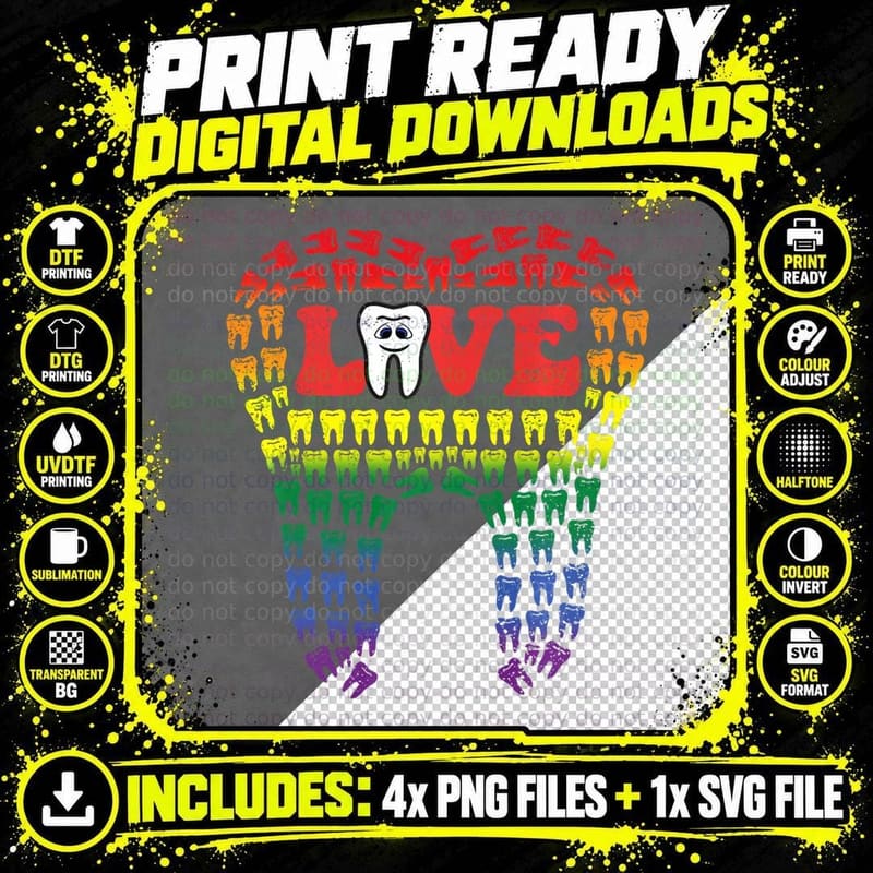Dental Love Gay Pride LGBT-Q Gay Dentist Assistant Hyg Png SVG Digital Bundle