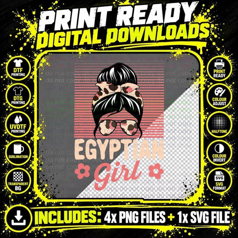Egyptian Girl Messy Bun T-Shirt, Proud Egyptian Png SVG Digital Bundle