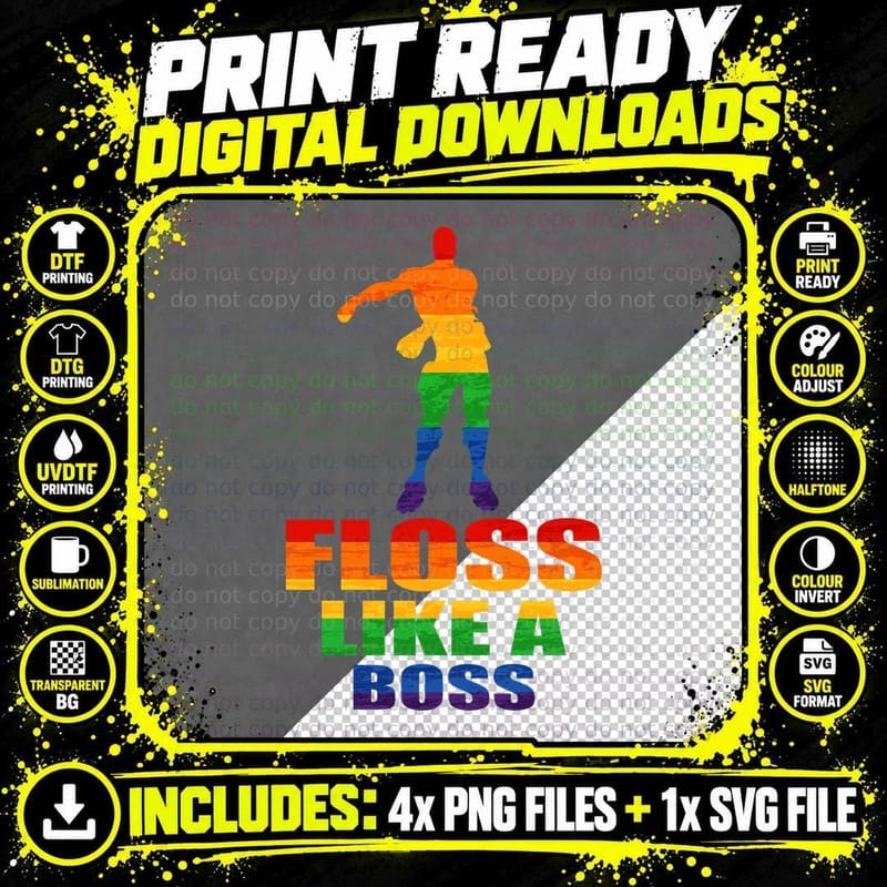Floss Like a Boss T-Shirt, Rainbow Roller Skating Png SVG Digital Bundle