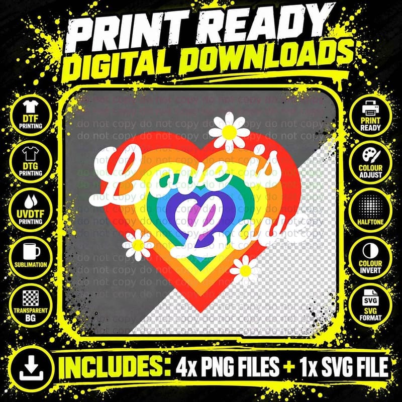 Flower Rainbow Heart Lgbt Flag Pride Day T-Shirt Png SVG Digital Bundle