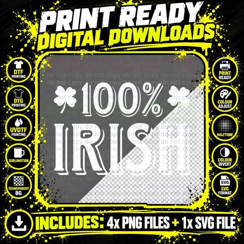 Funny 100 Irish Pride St. Patricks Day Apparel T-Shirt Png SVG Digital Bundle