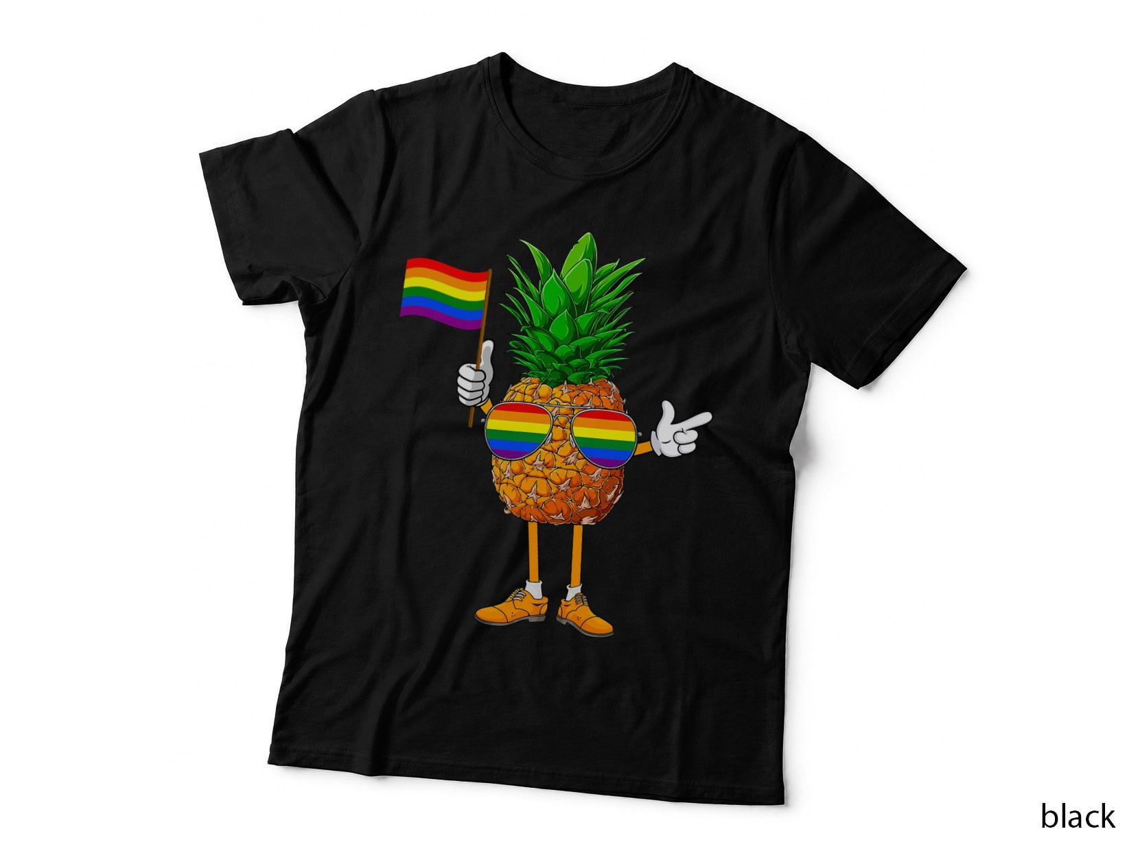 Funny Pineapple Rainbow Sunglasses Gay LGBT Pride Women Men T-Shirt