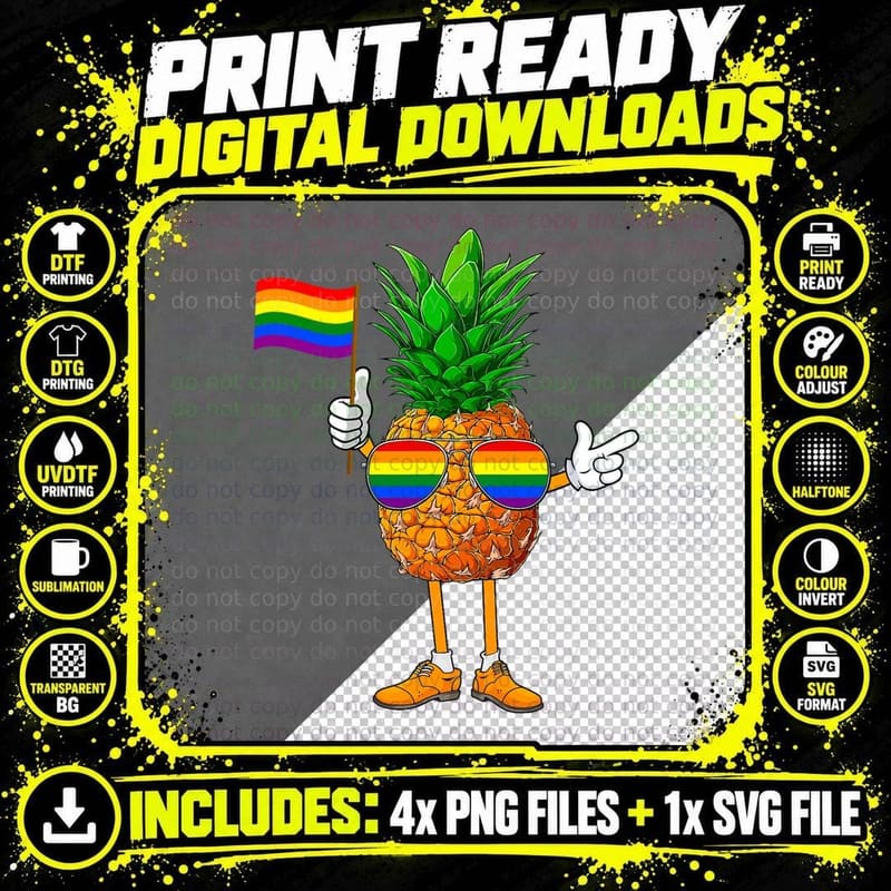 Funny Pineapple Rainbow Sunglasses Gay LGBT Pride Women Png SVG Digital Bundle