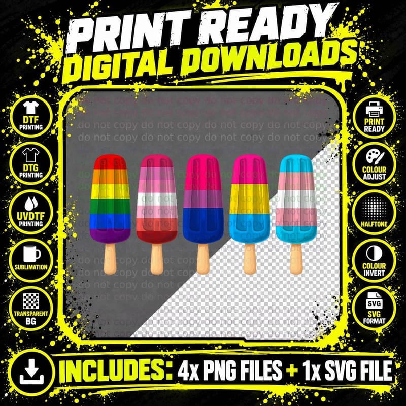 Funny Popsicles Ice Creams Rainbow Flag LGBT Summer Va Png SVG Digital Bundle