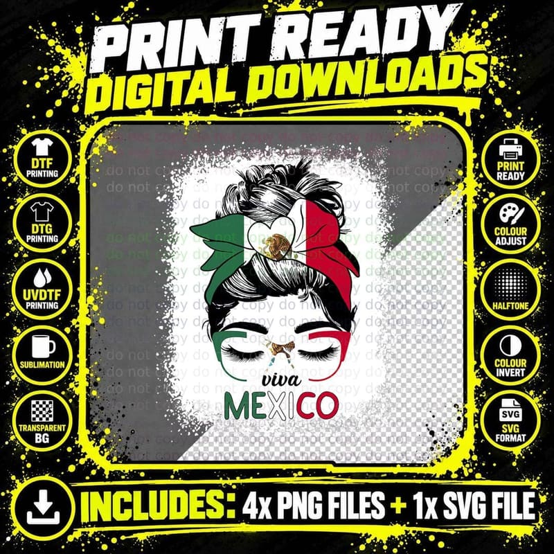 Funny Viva Mexico Messy Bun Hair Mexican Flag Pride Png SVG Digital Bundle