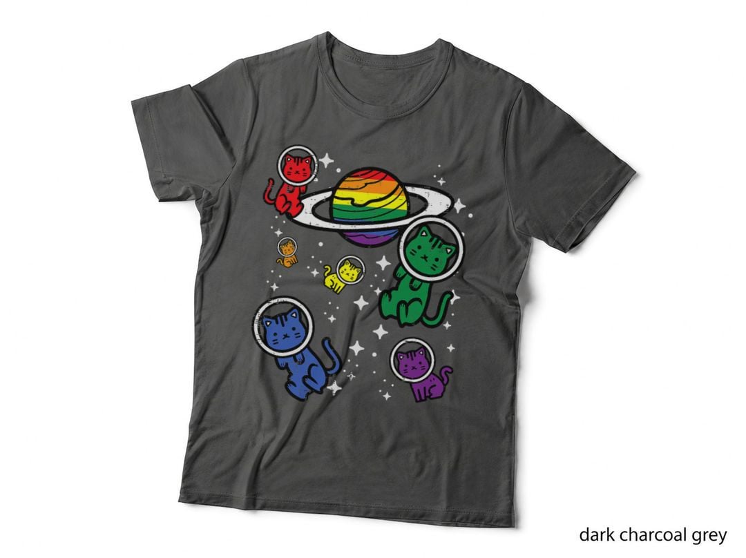Gay Cats in Space Rainbow Pride Month Lgbtq Ally Women Girls T-Shirt