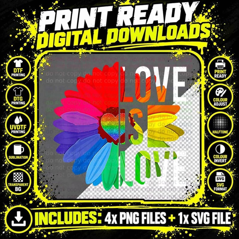 Gay Pride Daisy Rainbow Lgbt Love Is Love Lgbtq Lesbian Png SVG Digital Bundle