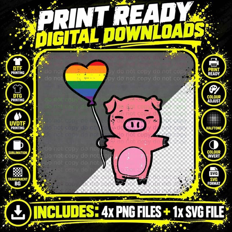 Gay Pride Pig Heart Rainbow Flag Lgbtq Ally Women Girls Png SVG Digital Bundle
