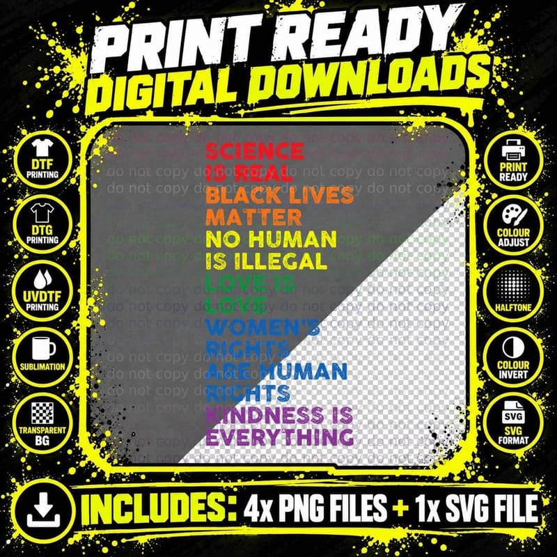 Gay Pride Science Is Real Black Lives Matter Rights Png SVG Digital Bundle