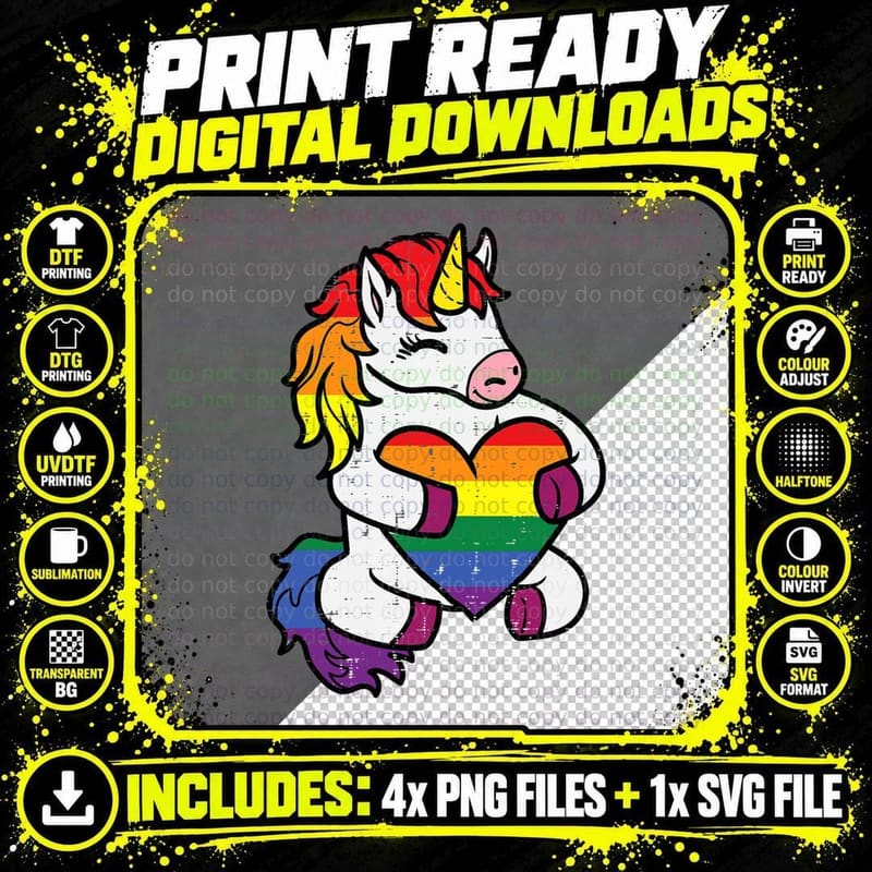 Gay Pride Unicorn Heart Rainbow Flag Lgbt Women Girls Png SVG Digital Bundle