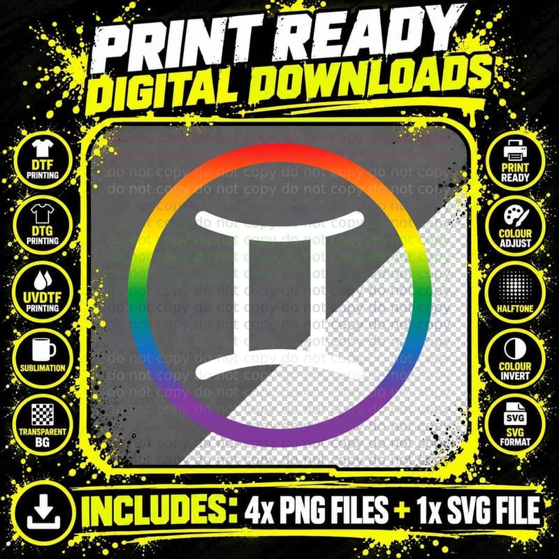 Gemini Zodiac Sign Gay Pride Rainbow LGBT LGBTQ Png SVG Digital Bundle