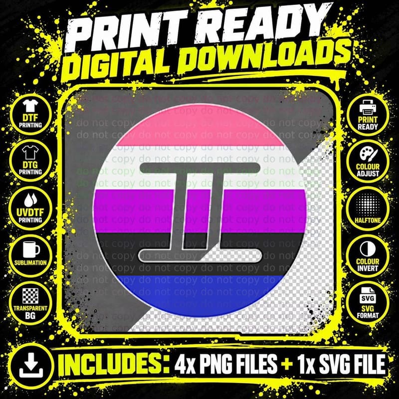 Genderfluid Pride Flag Gemini Horoscope Zodiac Sign Bi Png SVG Digital Bundle