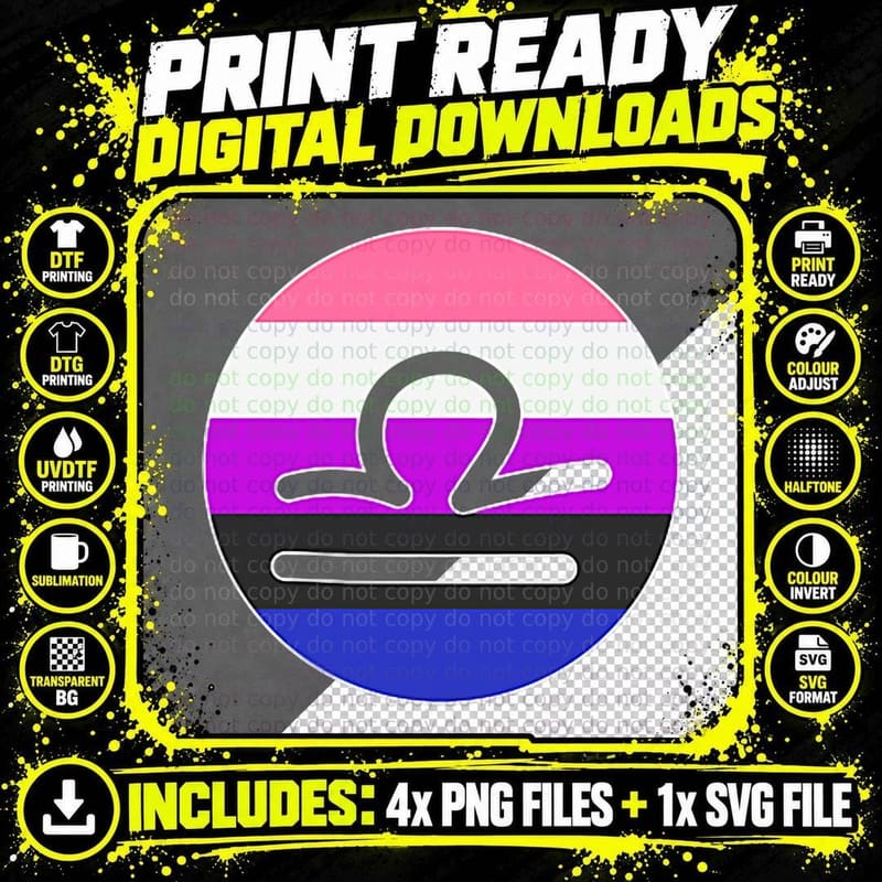 Genderfluid Pride Flag Libra Horoscope Zodiac Sign Png SVG Digital Bundle