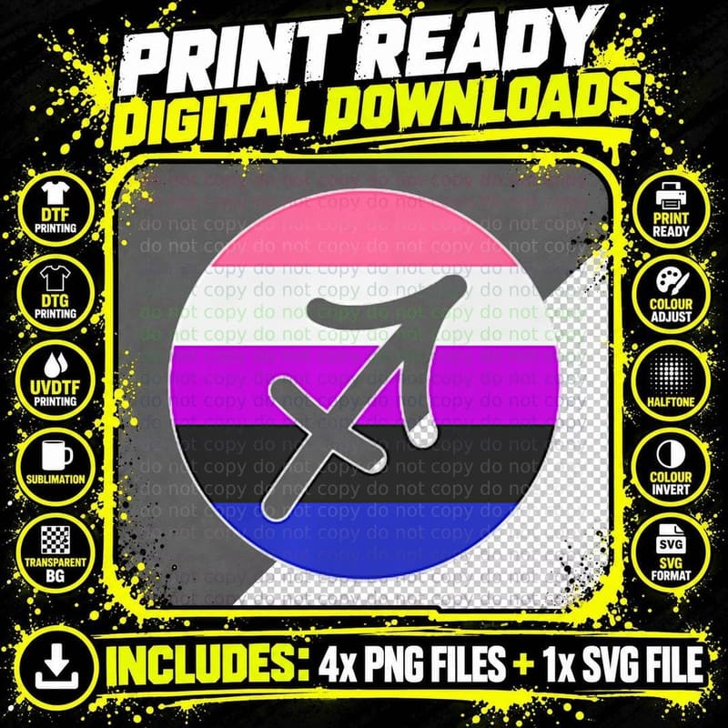 Genderfluid Pride Flag Sagittarius Horoscope Zodiac Sign Png SVG Digital Bundle
