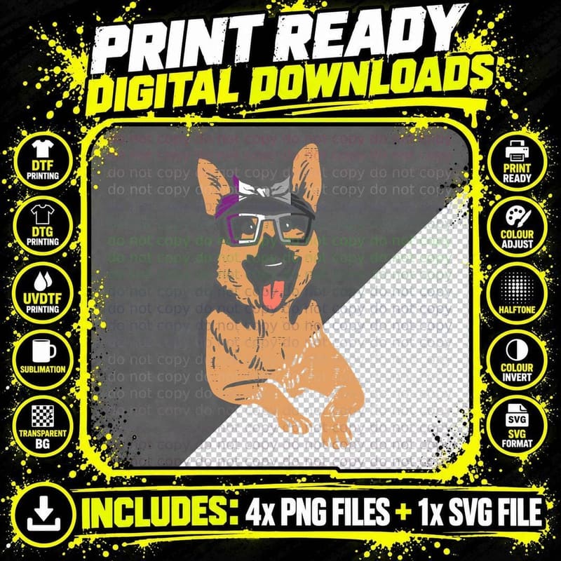 German Shepherd Bandana LGBTQ Asexual Flag Ace Pride Png SVG Digital Bundle