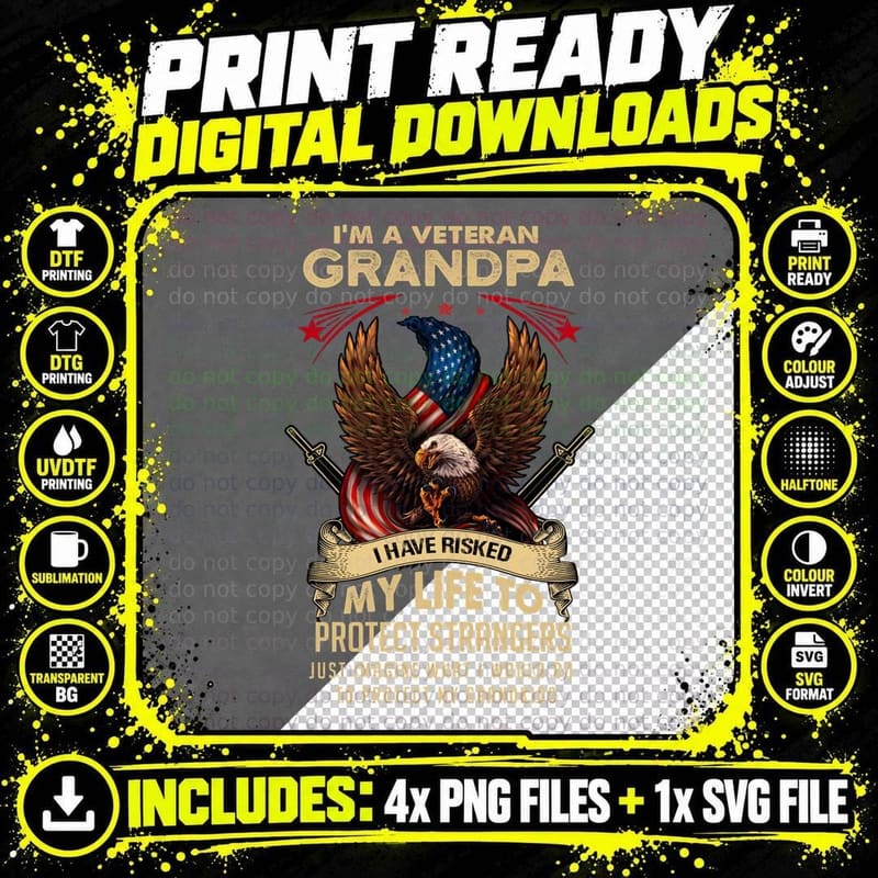 Grandpa Veteran T-Shirt, Patriotic, Military Pride Png SVG Digital Bundle