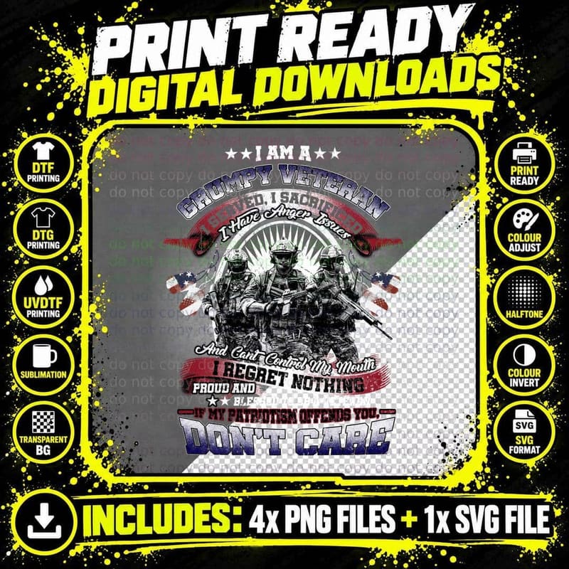 Grumpy Veteran Regret Nothing T-Shirt, Patriotic Png SVG Digital Bundle