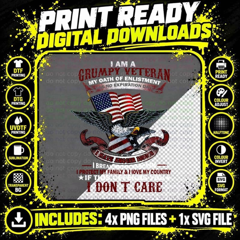 Grumpy Veteran T-Shirt, Patriotic Style, Military Pride Png SVG Digital Bundle