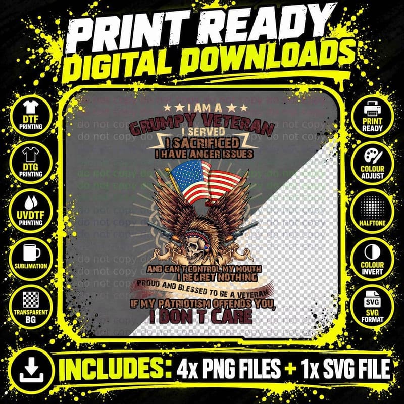 Grumpy Veteran T-Shirt, Patriotic, Military Pride Png SVG Digital Bundle