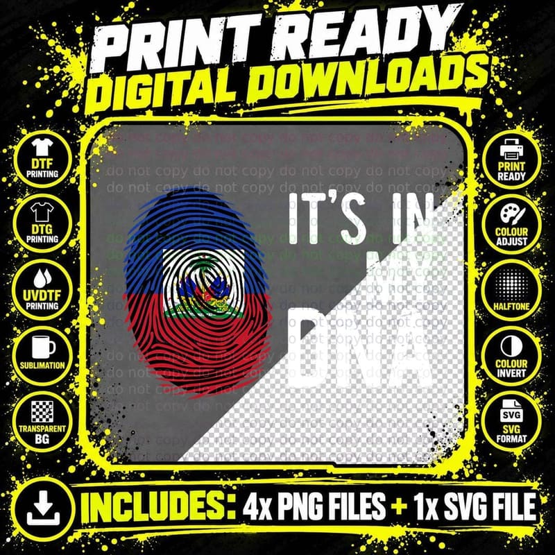 Haiti Flag Fingerprint T-Shirt, Patriotic Pride Png SVG Digital Bundle