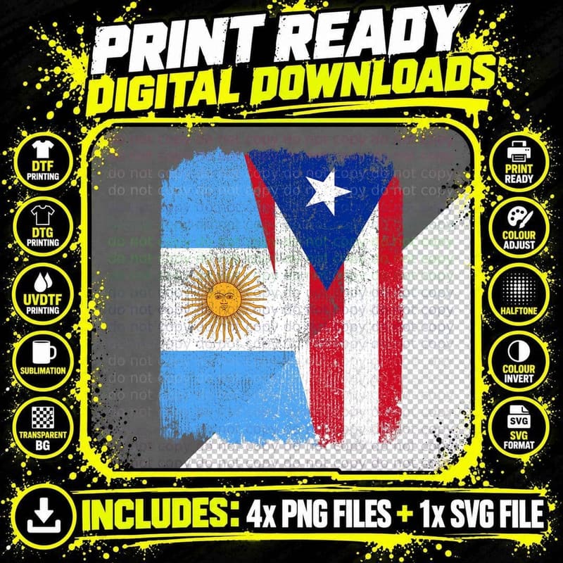 Half Argentinian Half Puerto Rican Flag Heritage Pride Png SVG Digital Bundle