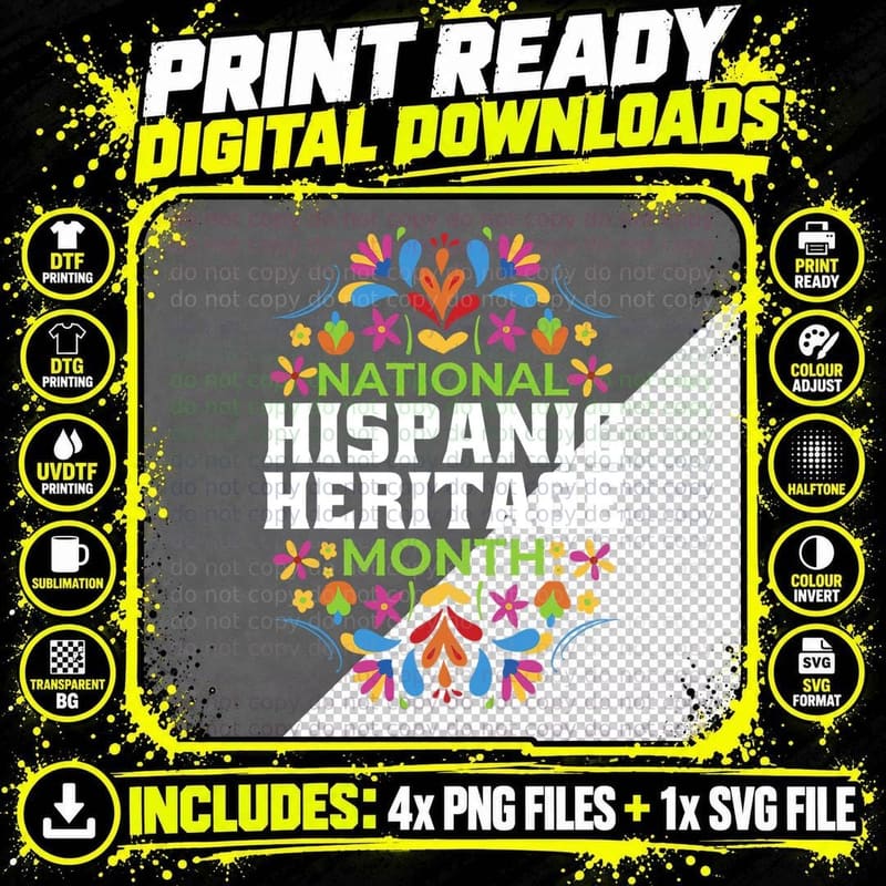 Happy National Hispanic Heritage Month Latino Pride Flag Png SVG Digital Bundle