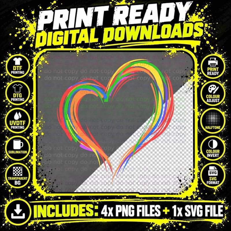 Heart Rainbow Flag LGBT Gay Les Pride Support LGBTQ Png SVG Digital Bundle