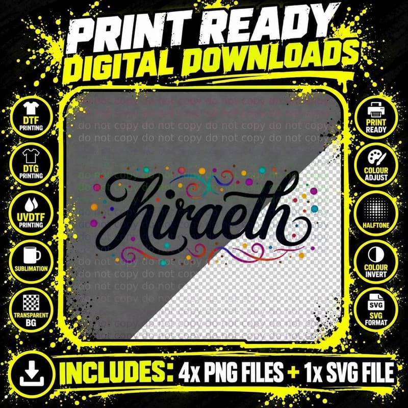 Hiraeth Welsh Pride Rainbow Whimsical Caru Cymru Cymraeg Png SVG Digital Bundle