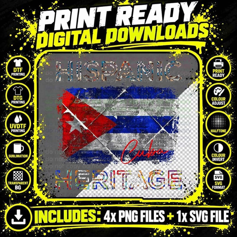 Hispanic Heritage Month Cuba Flag Latino Cuban Pride Png SVG Digital Bundle