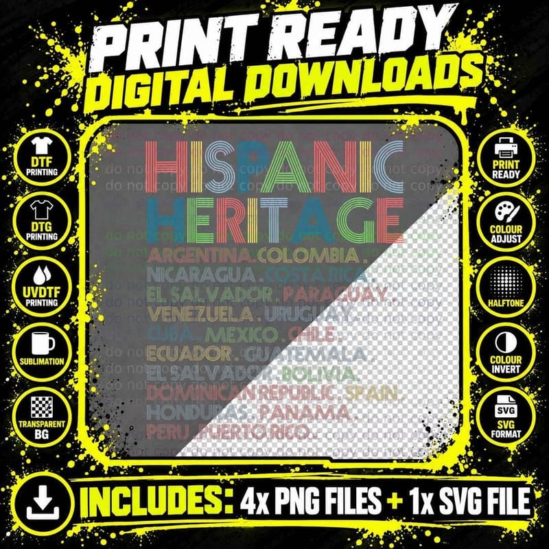 Hispanic Heritage Month Latin Countries Png SVG Digital Bundle
