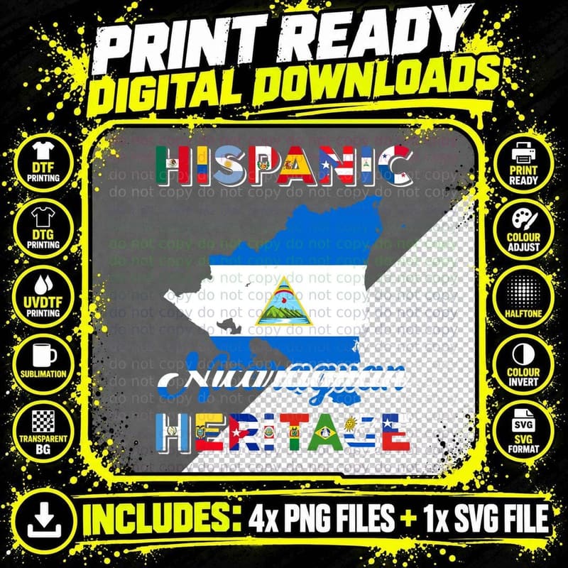 Hispanic Heritage Month Nicaraguan Nicaragua Flag Pride Png SVG Digital Bundle