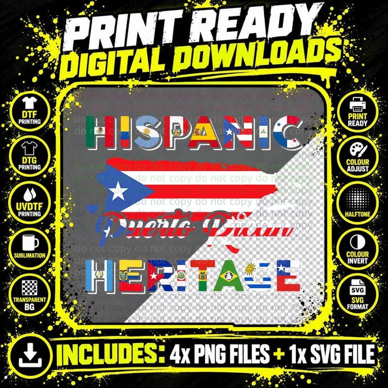 Hispanic Heritage Month Puerto Rican Puerto Rico Flag Png SVG Digital Bundle