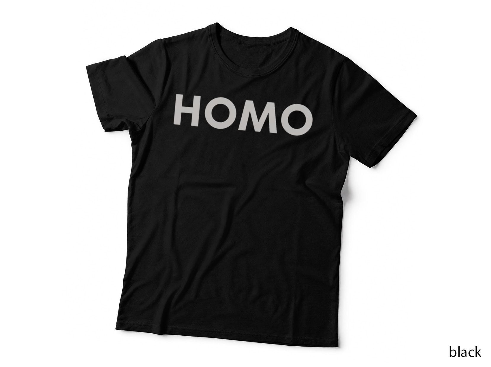 Homo Pride LGBTQ+ Minimalist Bold Typographic Statement Black Letters T-Shirt
