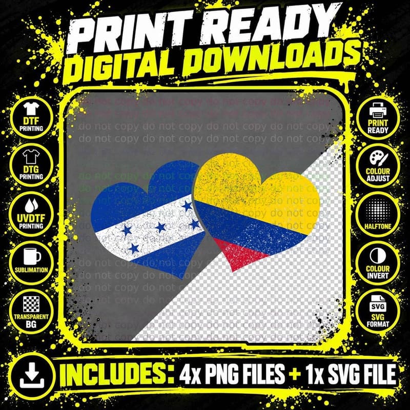 Honduras Colombia Colombian Honduran Flag Pride Heritage Png SVG Digital Bundle