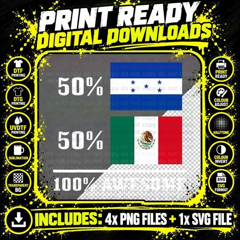 Honduras Mexico Mexican Honduran Flag Pride Heritage Png SVG Digital Bundle